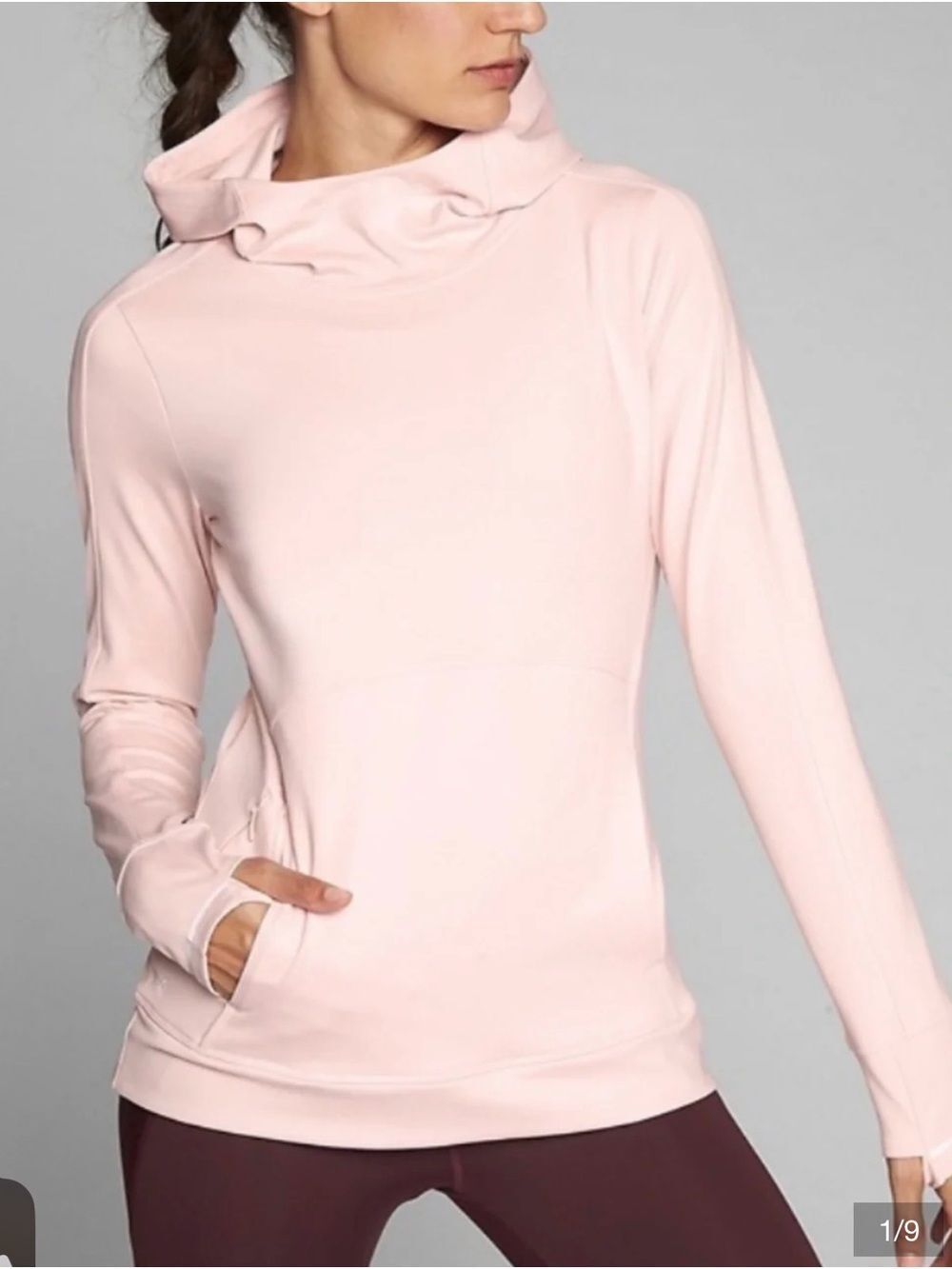 Athleta Sz Small Soft Pink Hoodie Polyester Pullover Sweatshirt Kangaroo Pocket